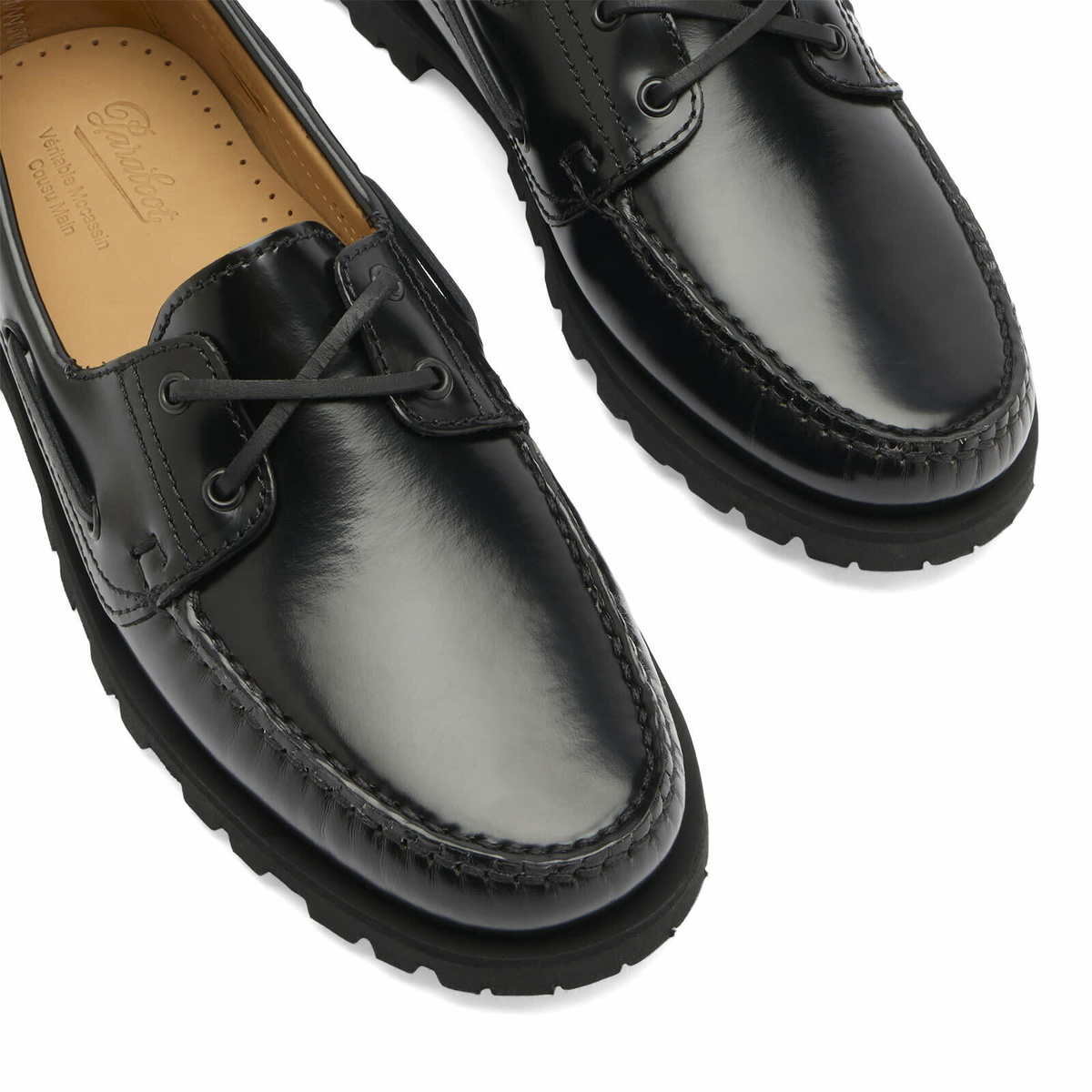 Paraboot Women's Malo Boat Shoe in Brillant Noir