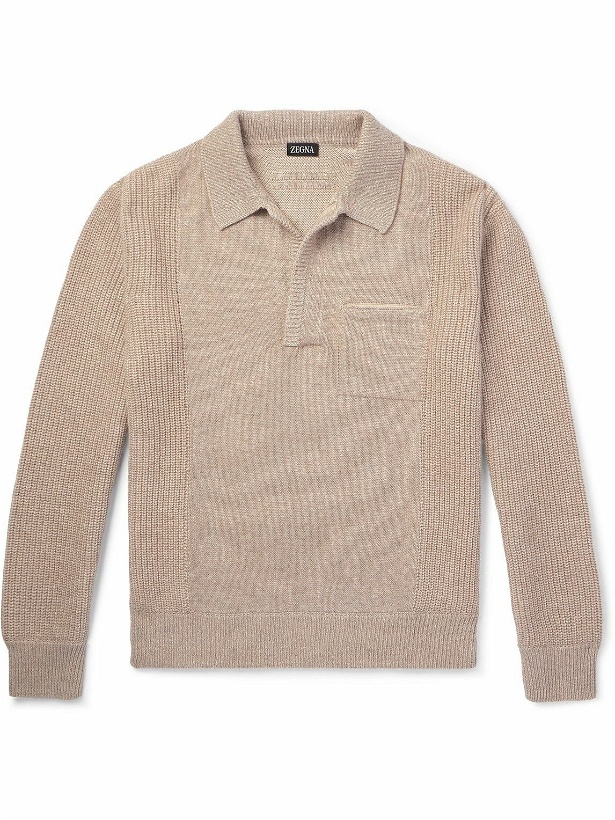 Photo: Zegna - Ribbed Silk, Cashmere, Cotton and Linen-Blend Sweater - Neutrals
