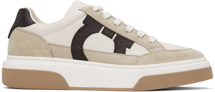 Photo: Ferragamo Beige Low Top Gancini Ornament Sneakers