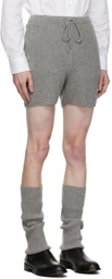 Dries Van Noten Grey Rib Knit Wool Shorts