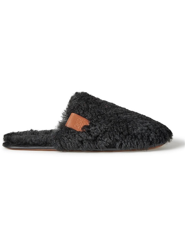 Photo: Loewe - Leather-Trimmed Shearling Slippers - Black