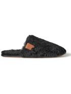 Loewe - Leather-Trimmed Shearling Slippers - Black