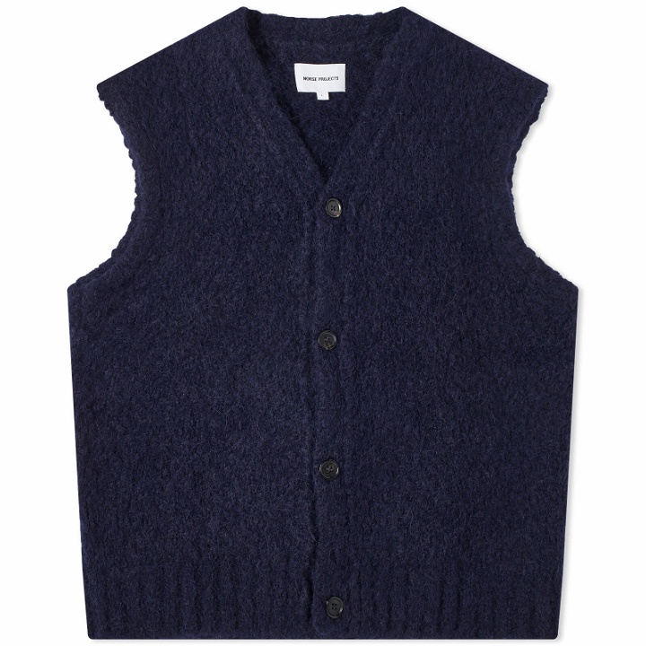 Photo: Norse Projects Men's August Flame Alpaca Cardigan Vest in Navy