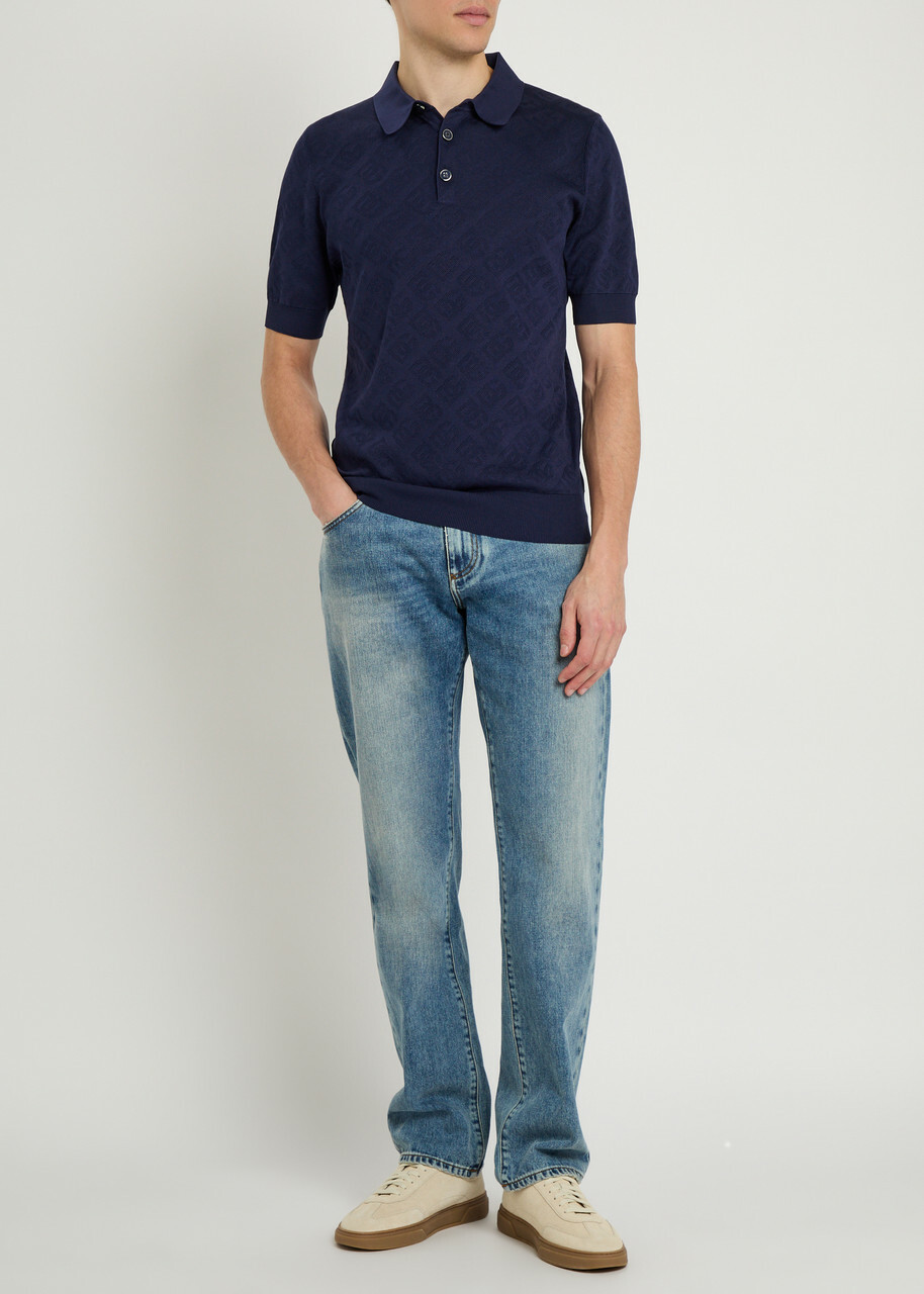 Dolce & Gabbana Logo-jacquard Silk Polo Shirt Blue