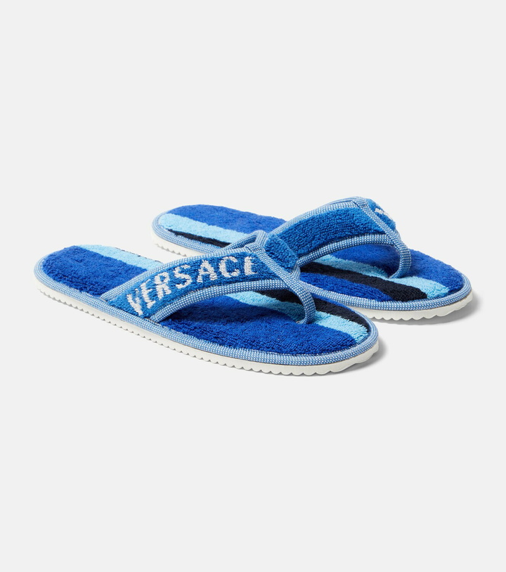 Photo: Versace Home Striped cotton terry slippers