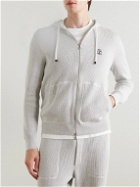 Brunello Cucinelli - Logo-Embroidered Ribbed Cotton Zip-Up Hoodie - Gray