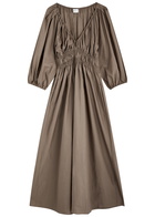 Matteau Smocked Cotton Midi Dress Khaki