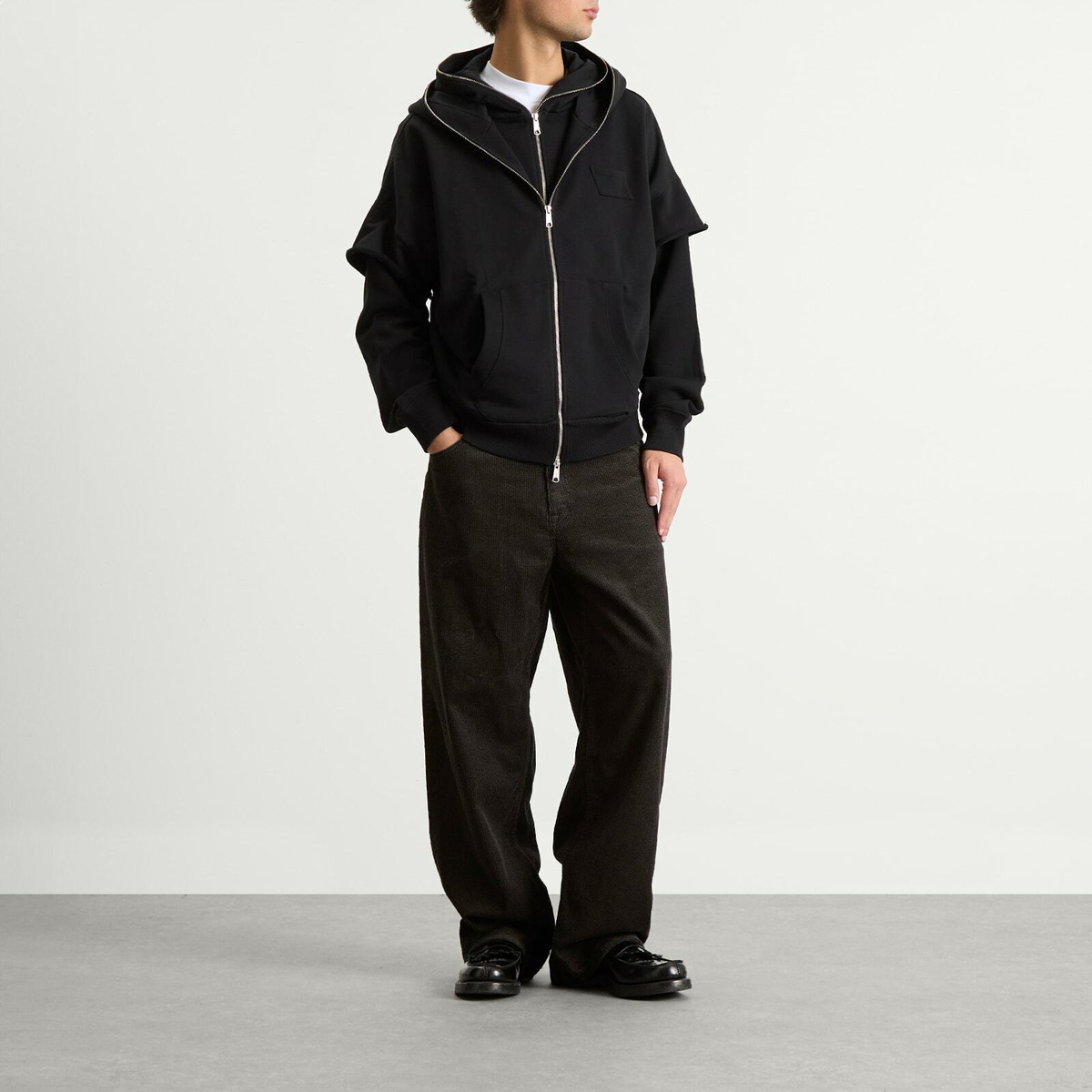 Le Père Men's Double Zip Hoodie in Black