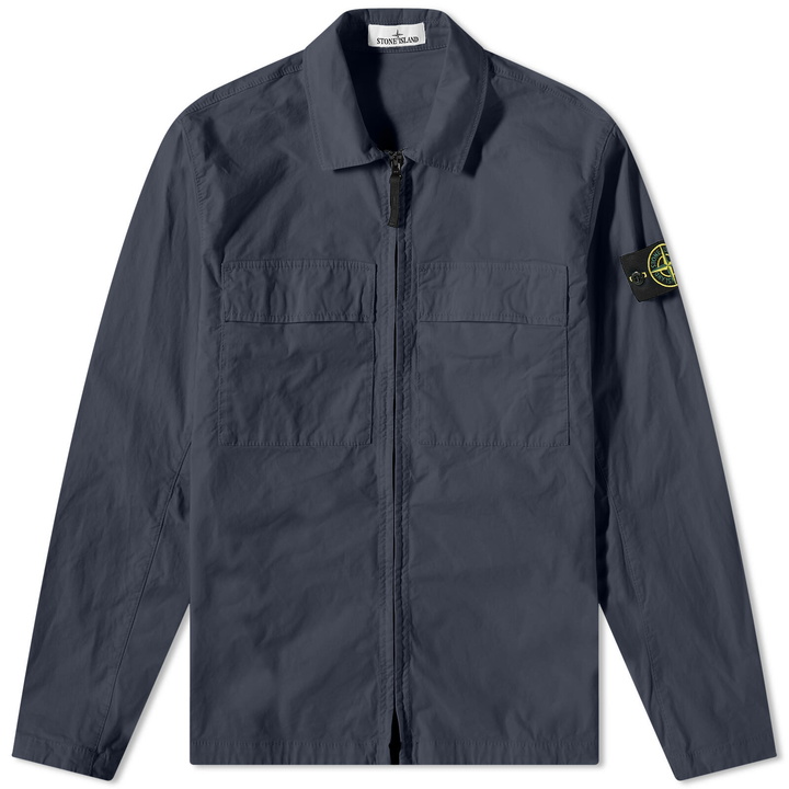 Photo: Stone Island Men's Supima Cotton Twill Stretch-TC Zip Shirt Jacket in Navy