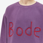 Bode Men's Rickrack Embroidered Logo Crew Sweat in Purple