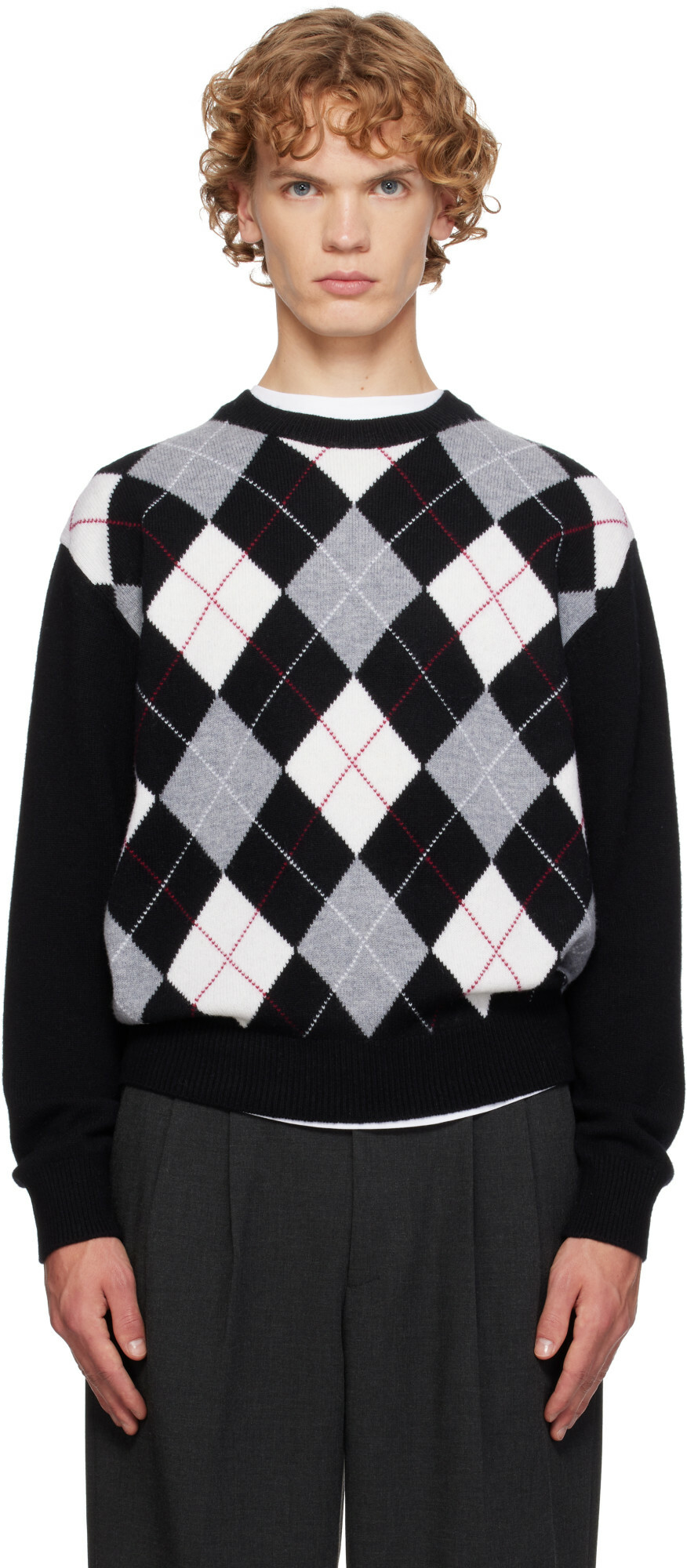 Dunst Black Argyle Crew Neck Sweater