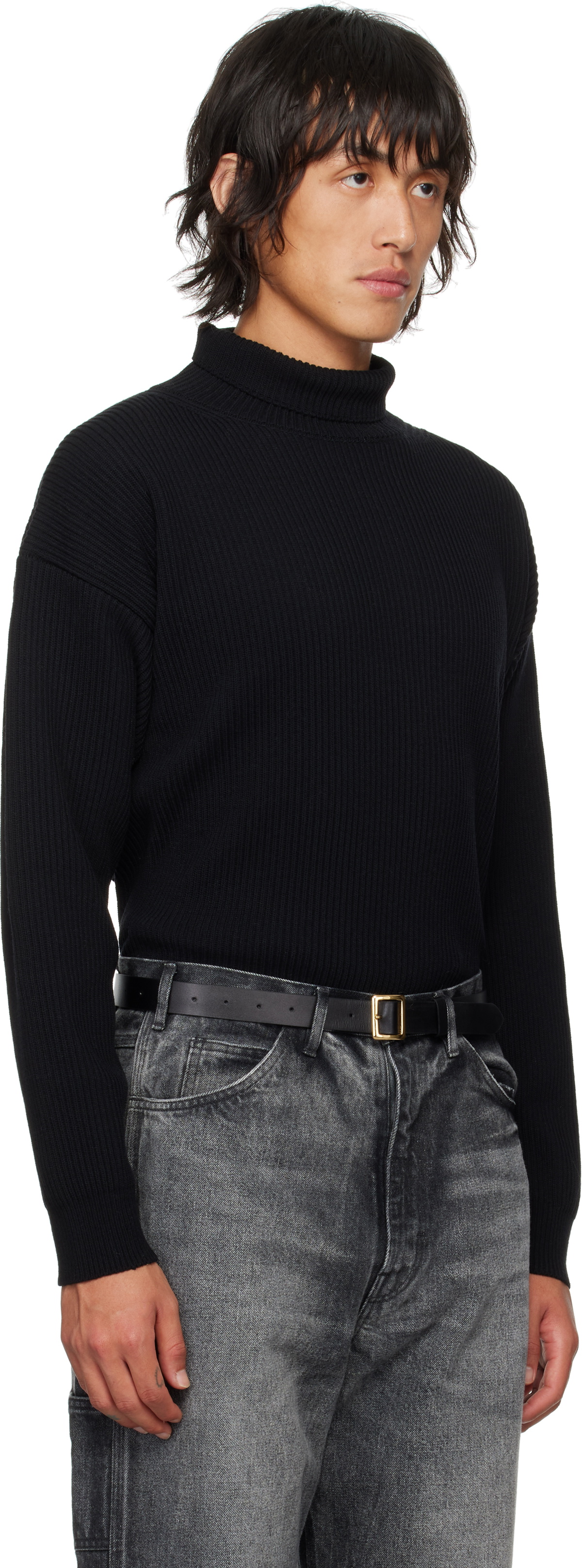 AURALEE Black Super Fine Wool Turtleneck