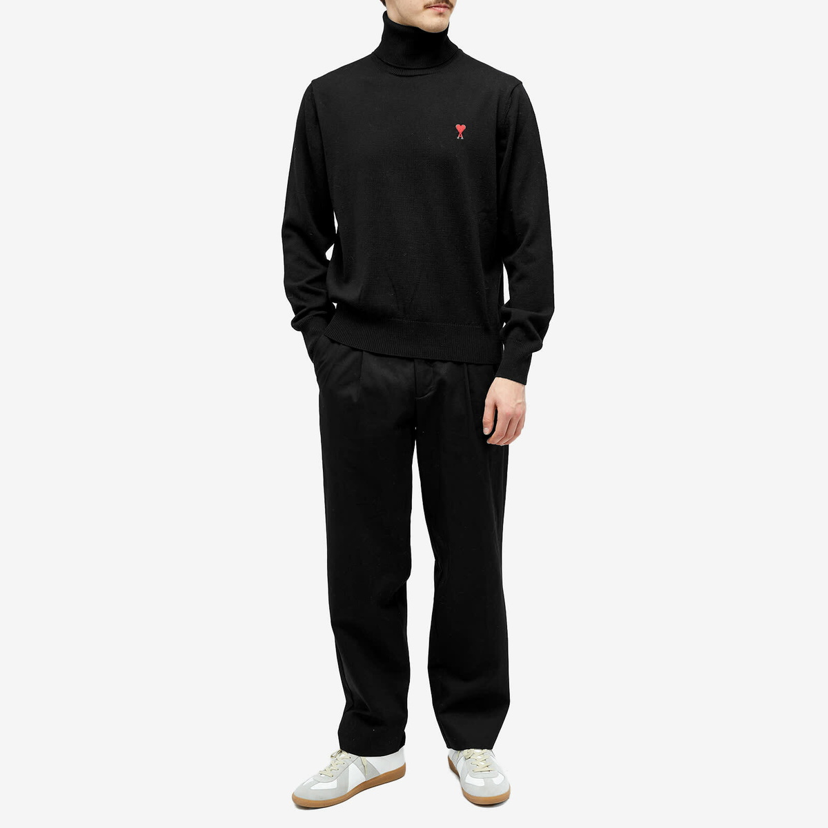 AMI Paris Men's Small A Heart Roll Neck Knit in Black