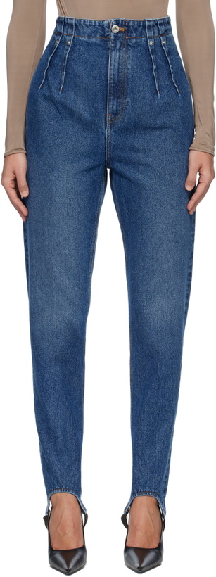 Photo: Mugler Blue Denim Cigarette Stirrup Jeans