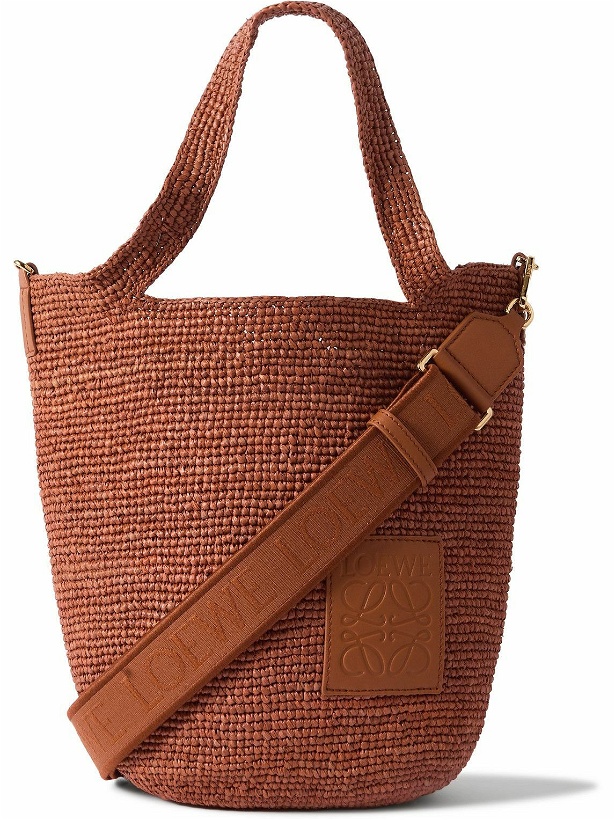 Photo: LOEWE - Paula’s Ibiza Mini Logo-Debossed Leather-Trimmed Raffia Tote Bag