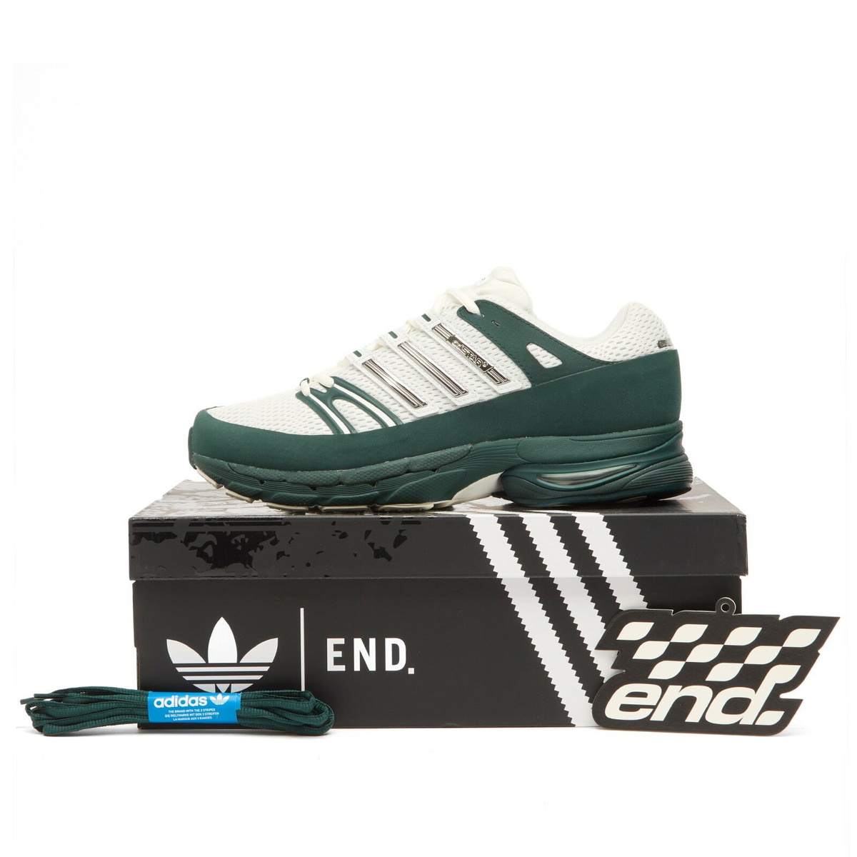 END. x adidas Adistar Control 5 in Auroa Ivy/Crystal White