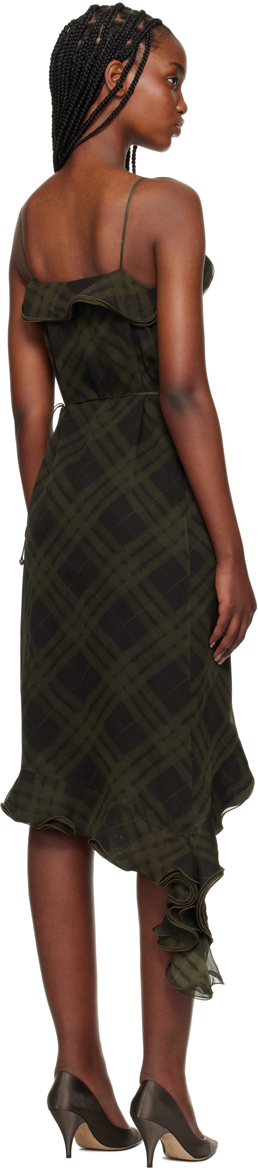 Burberry Green Check Silk Wrap Midi Dress