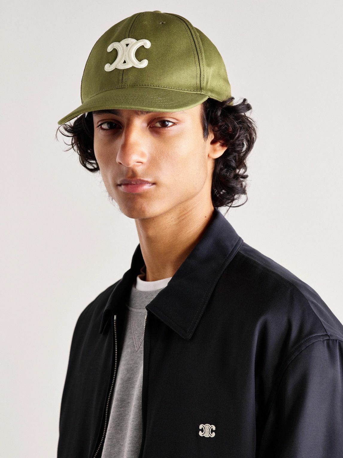 CELINE - Triomphe Logo-Appliquéd Cotton-Blend Drill Baseball Cap - Green