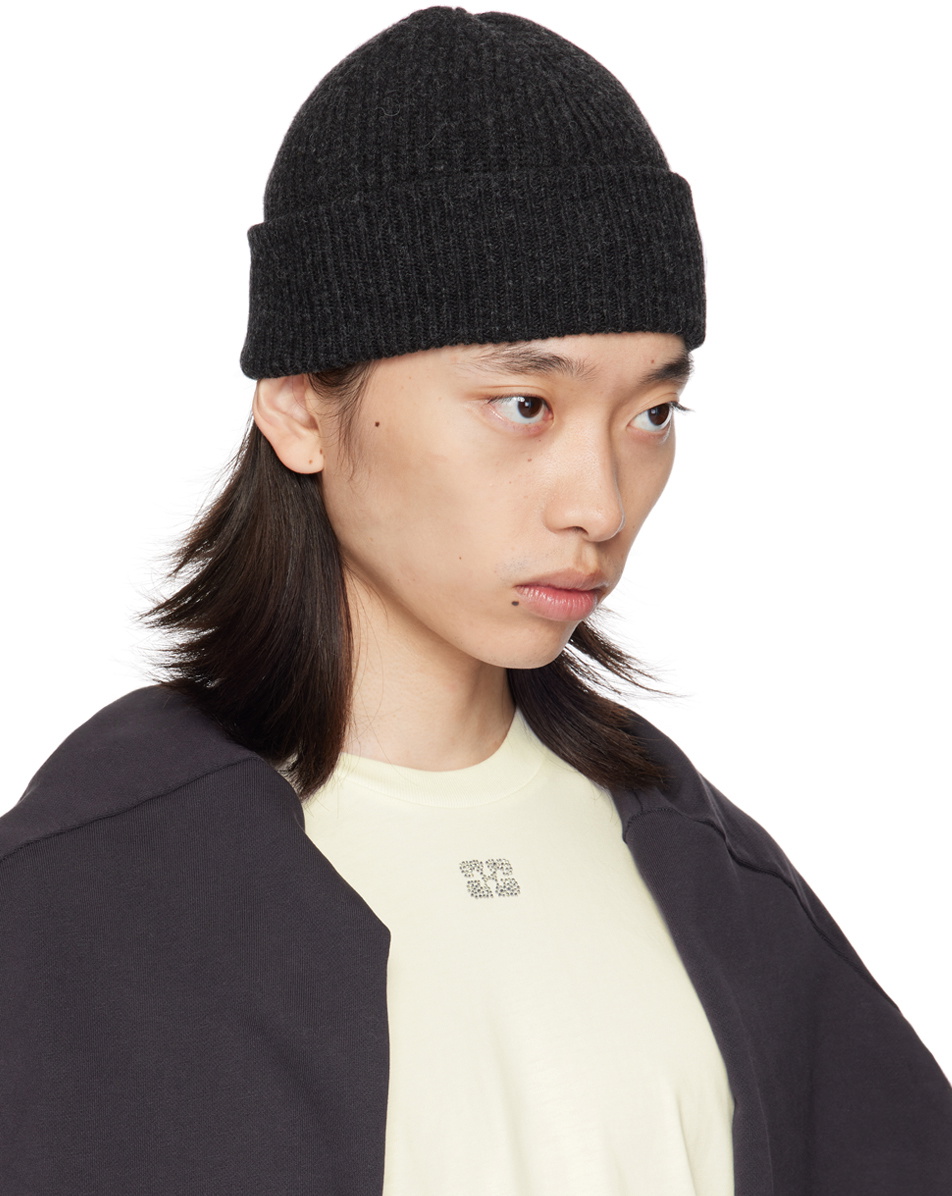 GANNI Gray Fitted Wool Rib Beanie