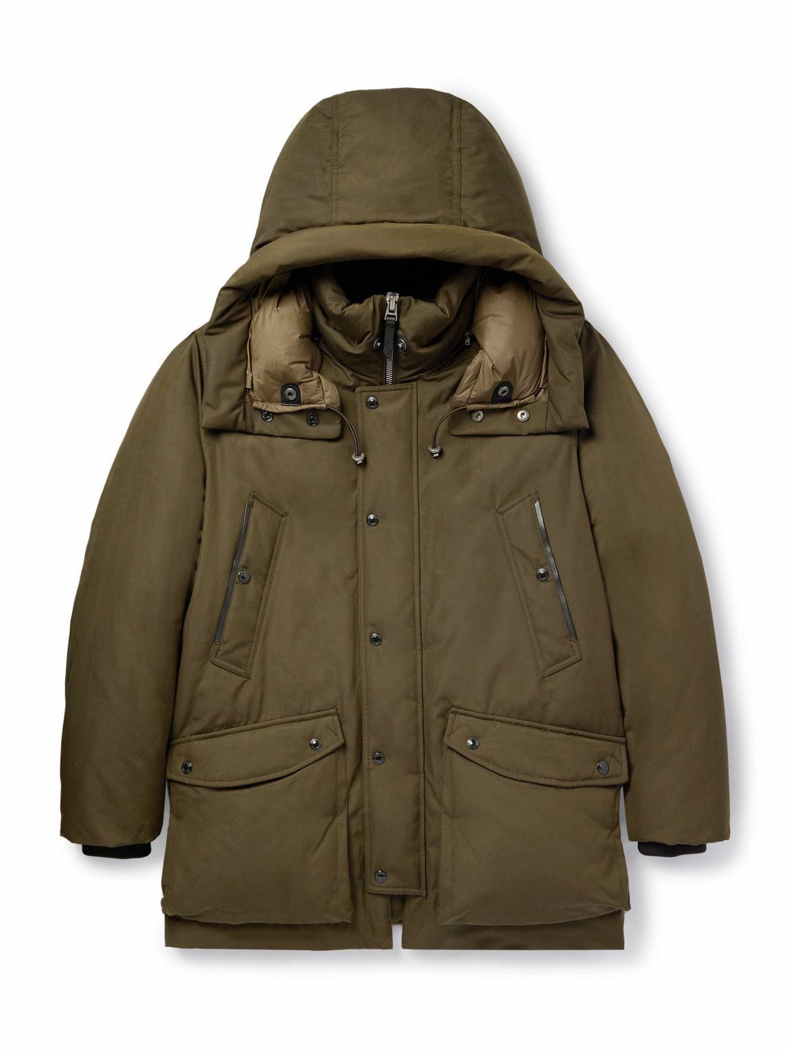 TOM FORD - Leather-Trimmed Padded Tech-Shell Hooded Down Parka - Green