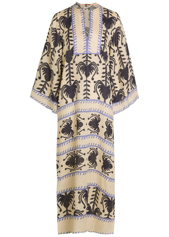 Photo: Johanna Ortiz Savannah Patterned Linen Maxi Tunic Dress Beige