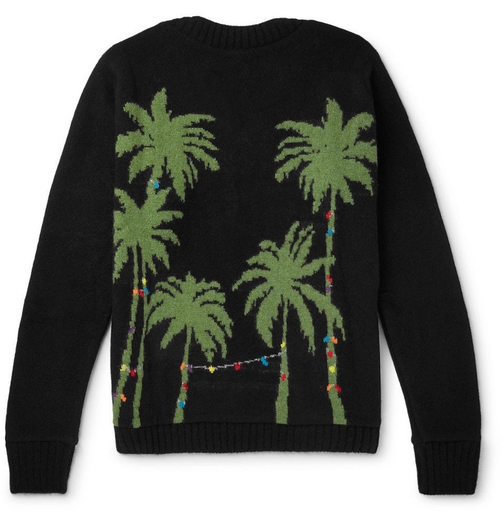 Photo: The Elder Statesman - Christmas Light Palm Intarsia Cashmere Sweater - Black