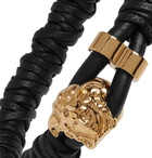 Versace - Woven Leather and Brass Bracelet - Men - Black