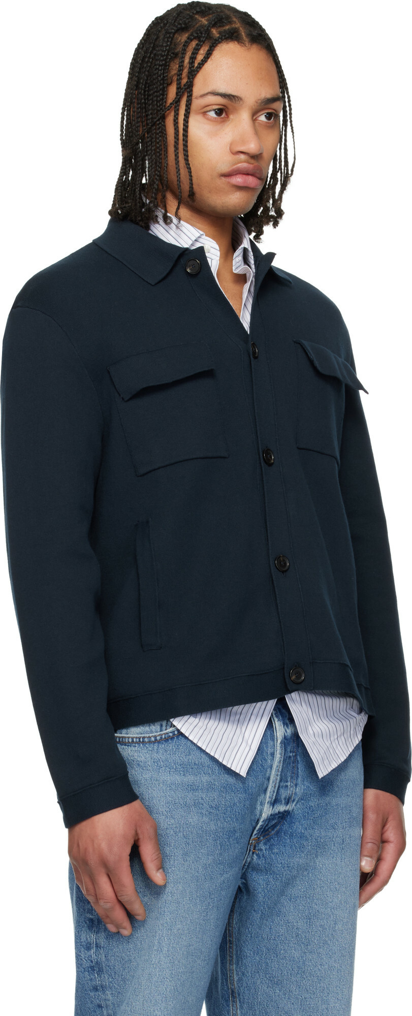 BOSS Navy Regular-Fit Cotton Overshirt