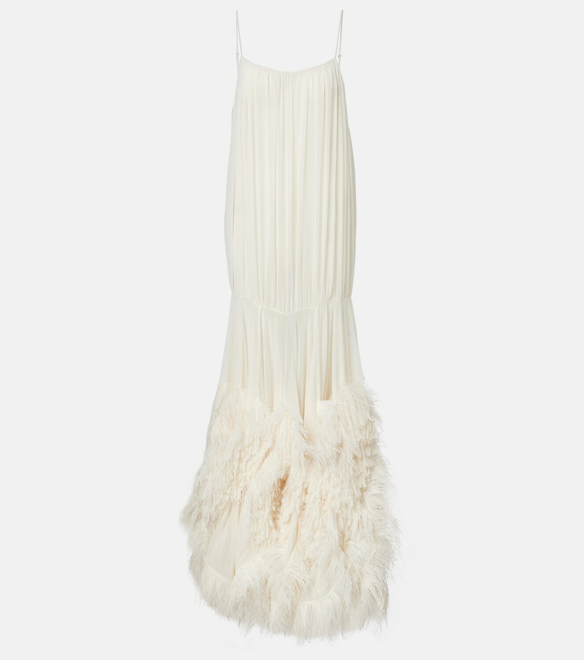 Xu Zhi Feather-trimmed gathered gown