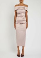 Talbot Runhof Gathered Satin Midi Dress Light Pink