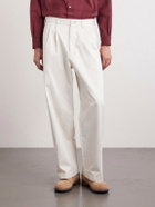 Human Made - Wide-Leg Logo-Embroidered Pleated Cotton-Twill Chinos - White