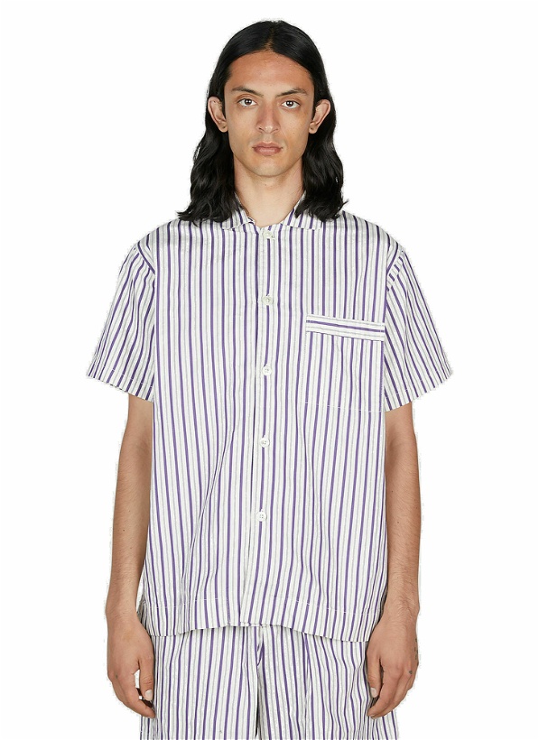 Photo: Tekla - Lido Stripe Short Sleeve Pyjama Shirt in Purple