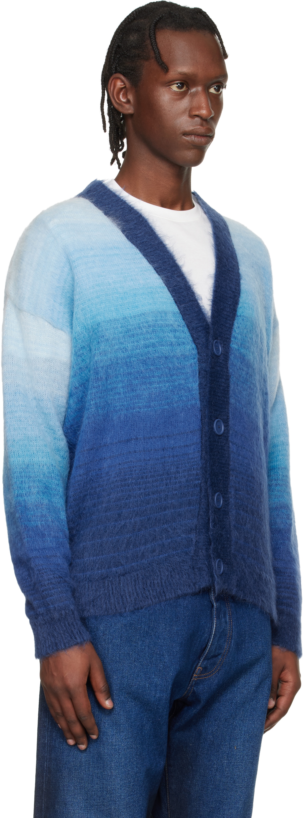 Off-White Navy Mohair Arrow Gradient Knit Cardigan