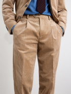 Brunello Cucinelli - Straight-Leg Pleated Cotton-Blend Corduroy Trousers - Brown