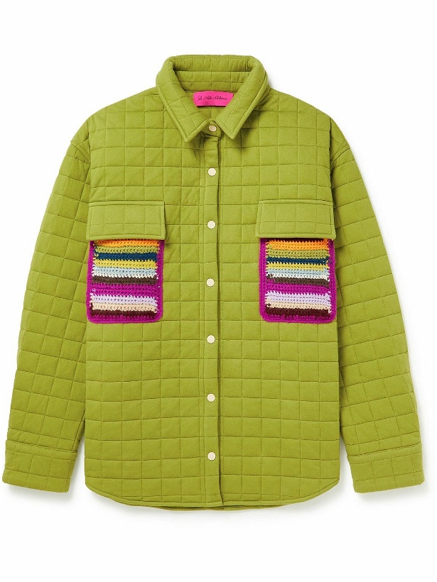 Photo: The Elder Statesman - Crochet-Trimmed Quilted Cotton-Jersey Shirt Jacket - Green