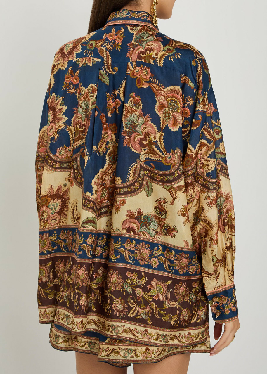 Zimmermann Aster Printed Silk Shirt Navy