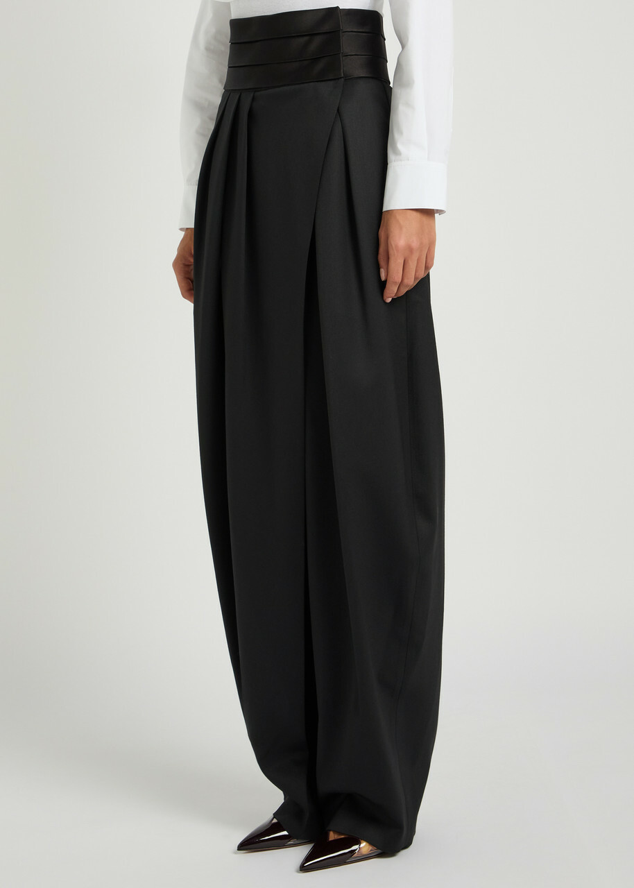 Alaïa Barrel-leg Silk and Stretch-wool Trousers Black