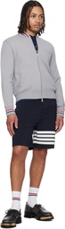Thom Browne Gray 'Browne 65' Intarsia Zip Up Bomber Jacket