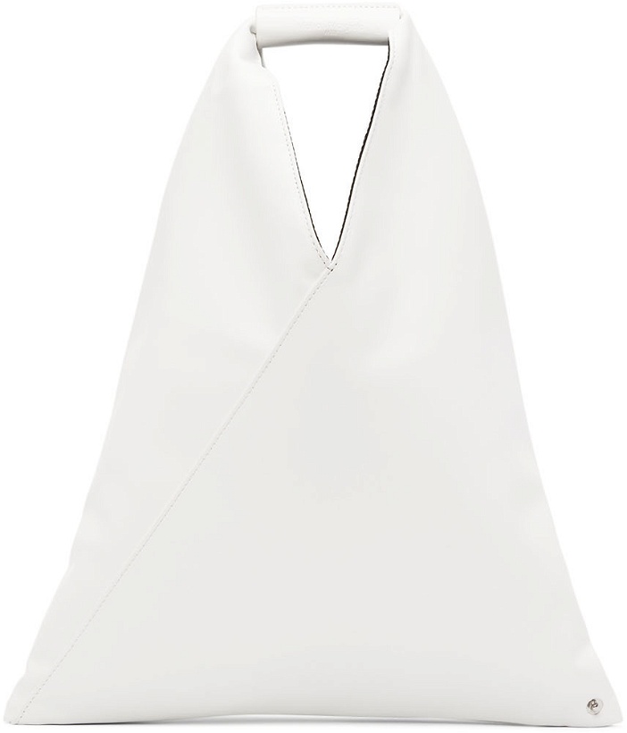Photo: MM6 Maison Margiela White Faux-Leather Small Triangle Tote