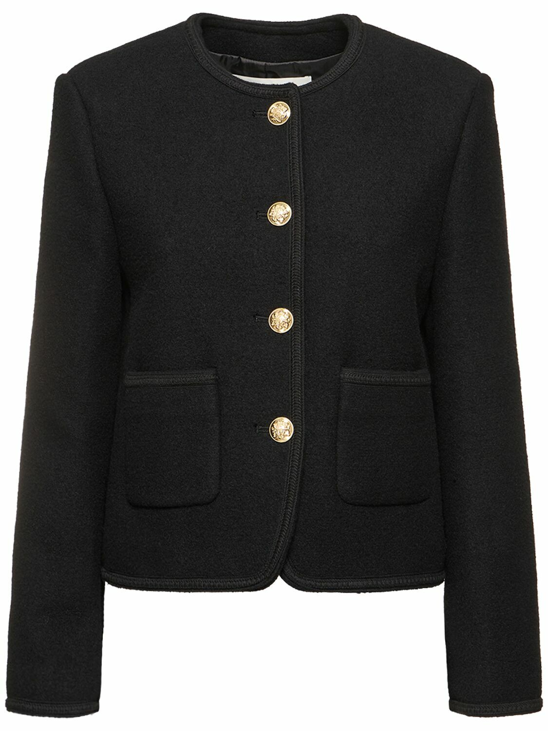 ジャケット SINGLE-BREASTED BOUCLE TWEED JACKET WITH BEJEWELED BUTTONS Cropped single-breasted bouclé tweed jacket with bejeweled