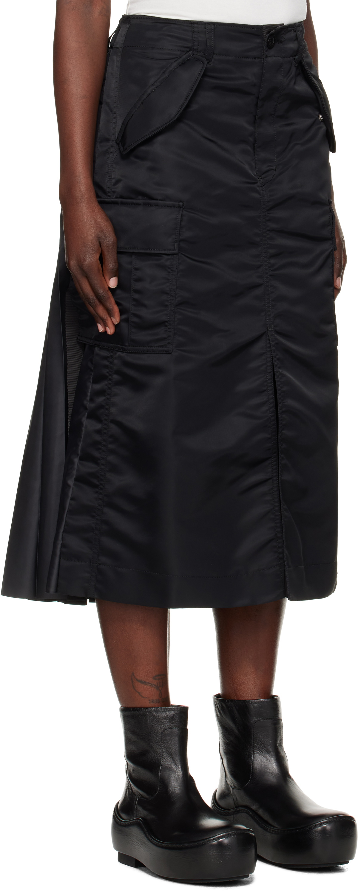 sacai Black Nylon Twill Midi Skirt Sacai