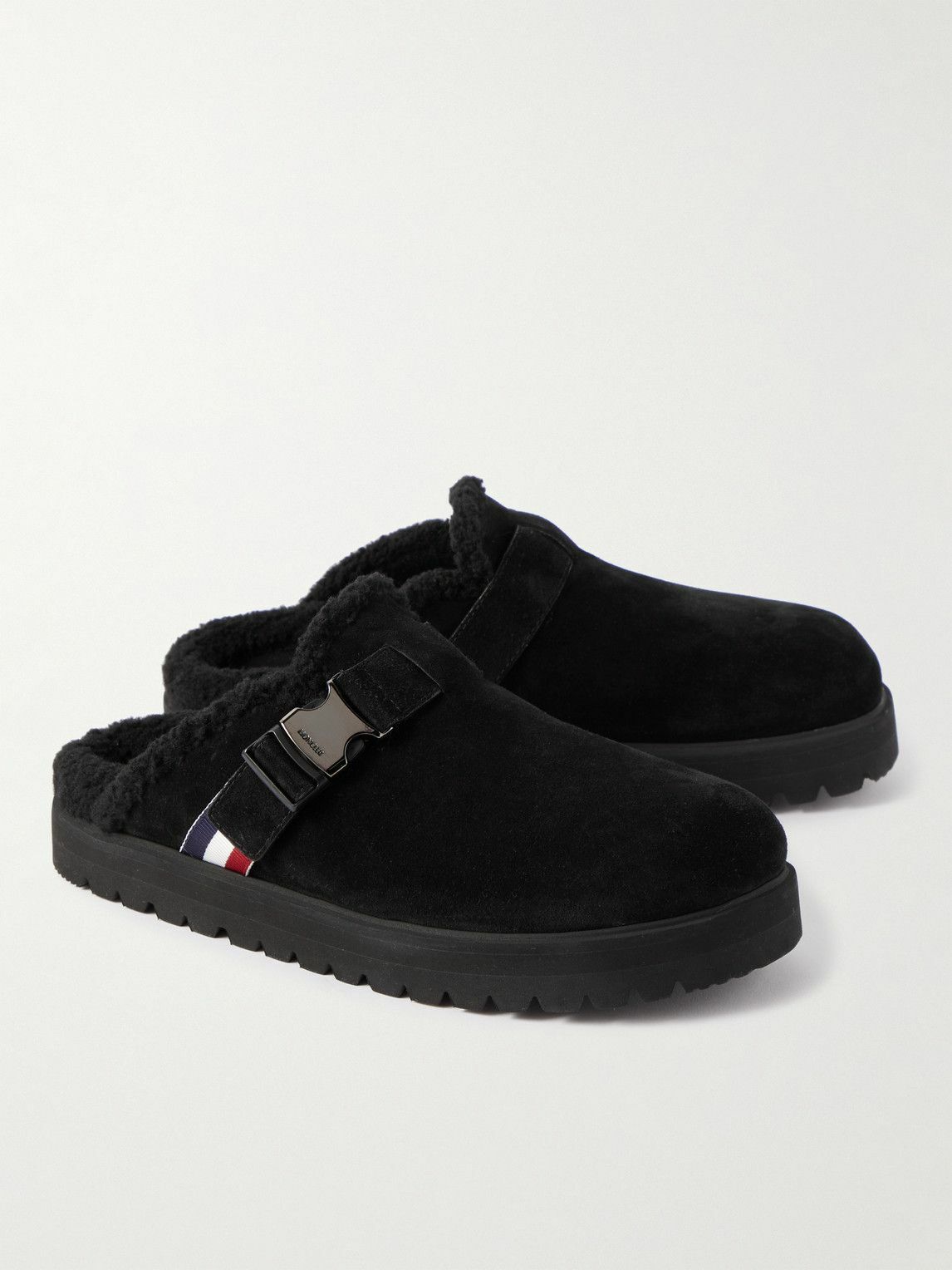 Moncler - Faux Shearling-Lined Suede Clogs - Black Moncler