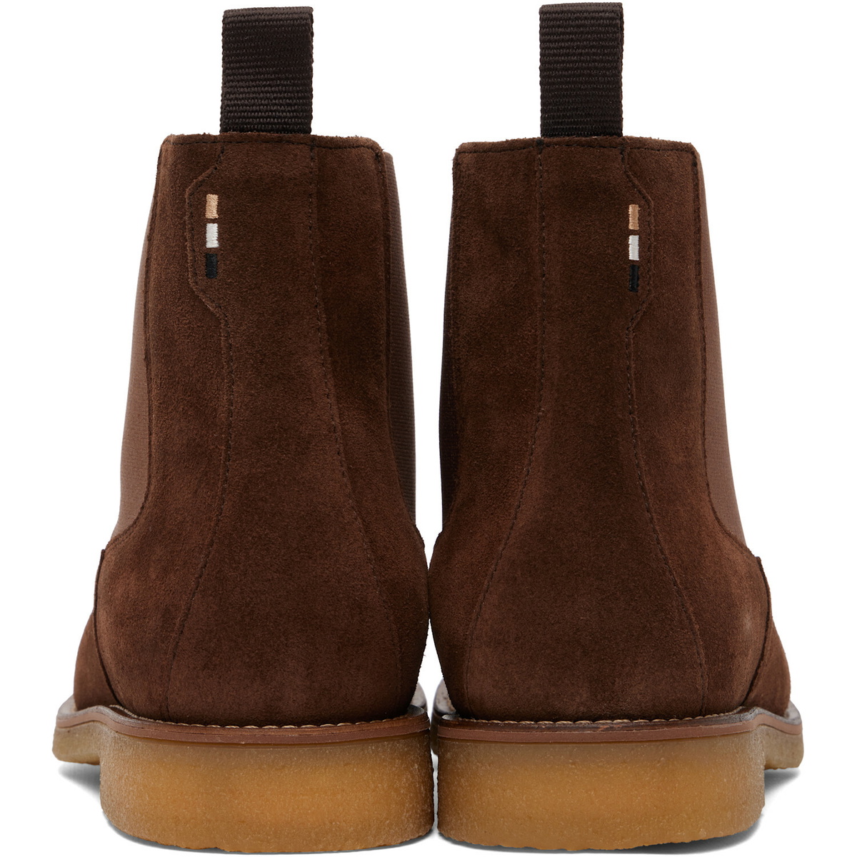 BOSS Brown Suede Signature-Stripe Stitching Chelsea Boots
