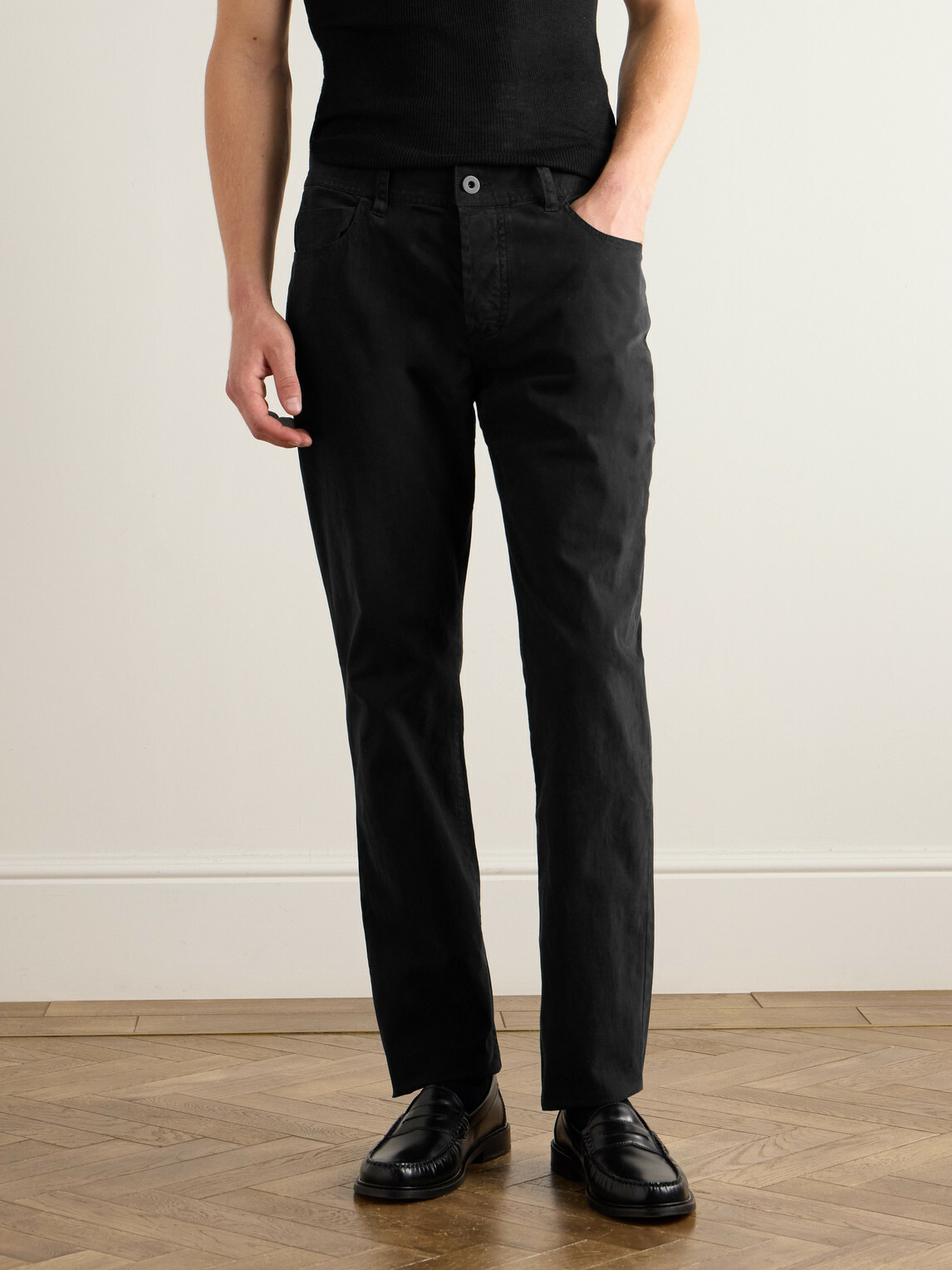 James Perse - Straight-Leg Brushed Cotton-Blend Twill Trousers - Black