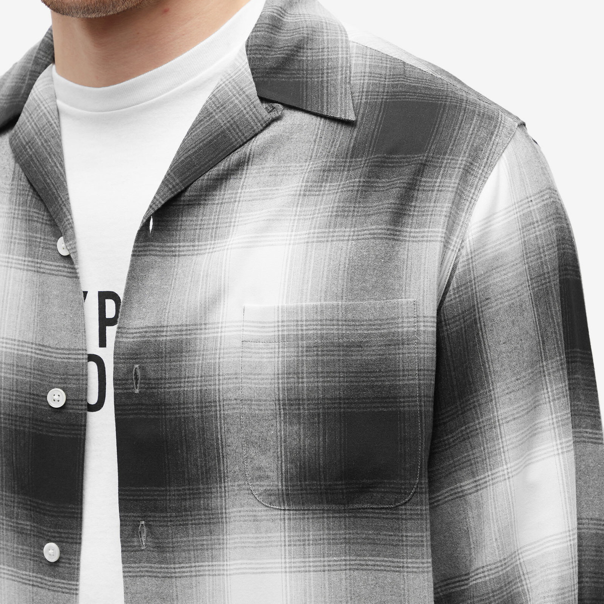 Wacko Maria Men's Ombre Check Open Collar Shirt in White