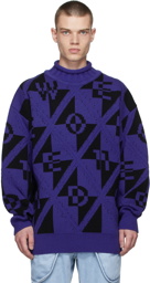 We11done Blue Logo Letters Jacquard Sweater