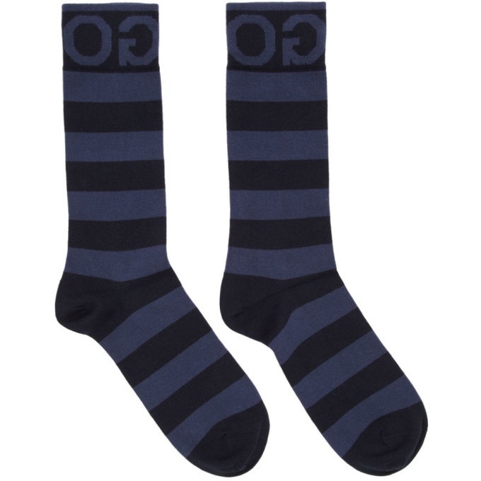 Photo: Hugo Two-Pack Navy Stripe Logo Socks