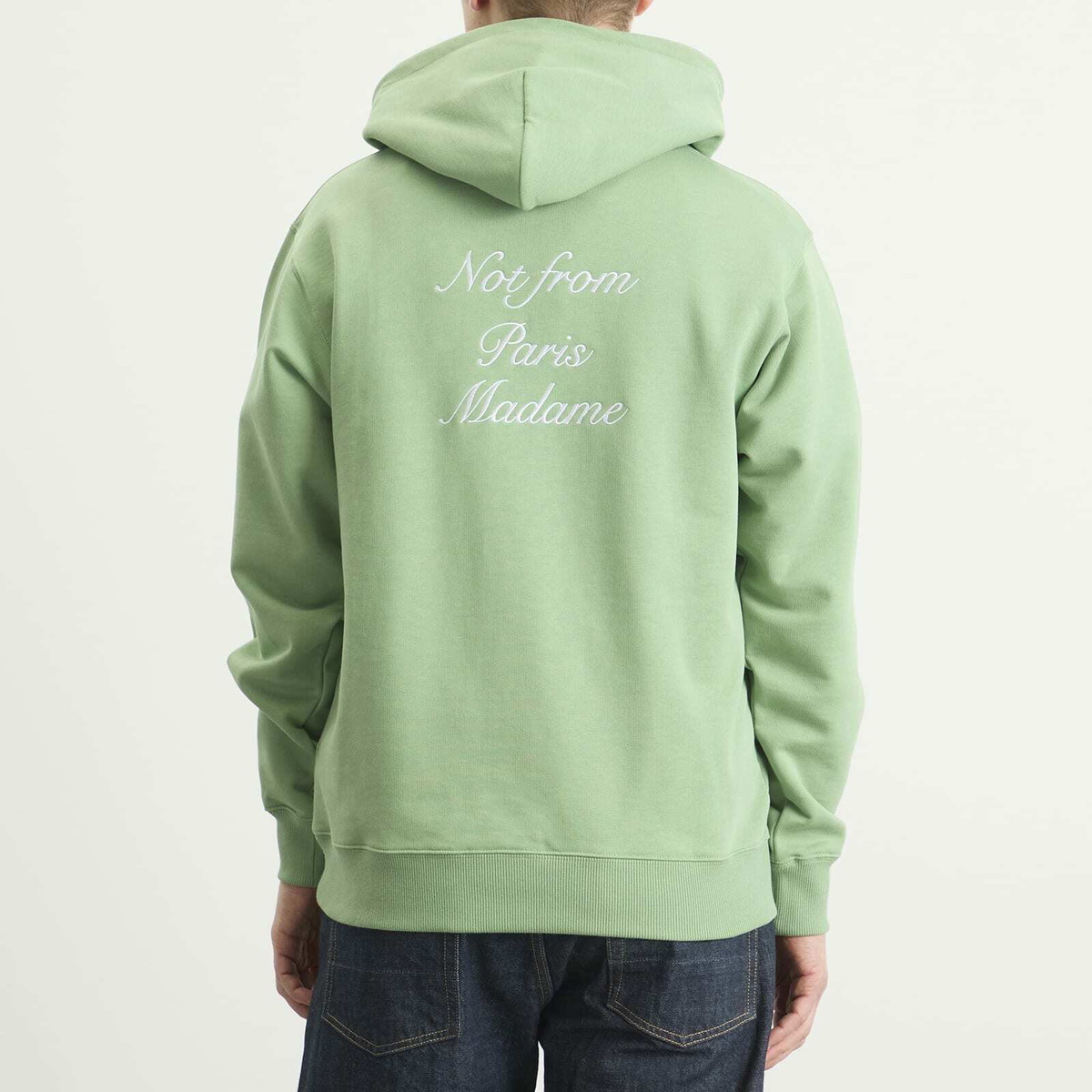 Drôle de Monsieur Men's Calligraphy Slogan Hoodie in Light Green