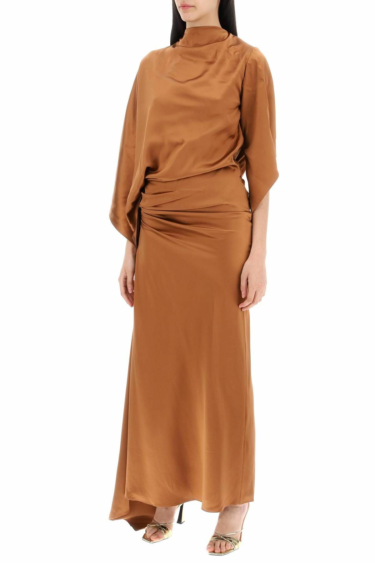brown christopher esber dress Christopher Esber Triquetra Cutout Silk-satin Maxi Dress in Brown