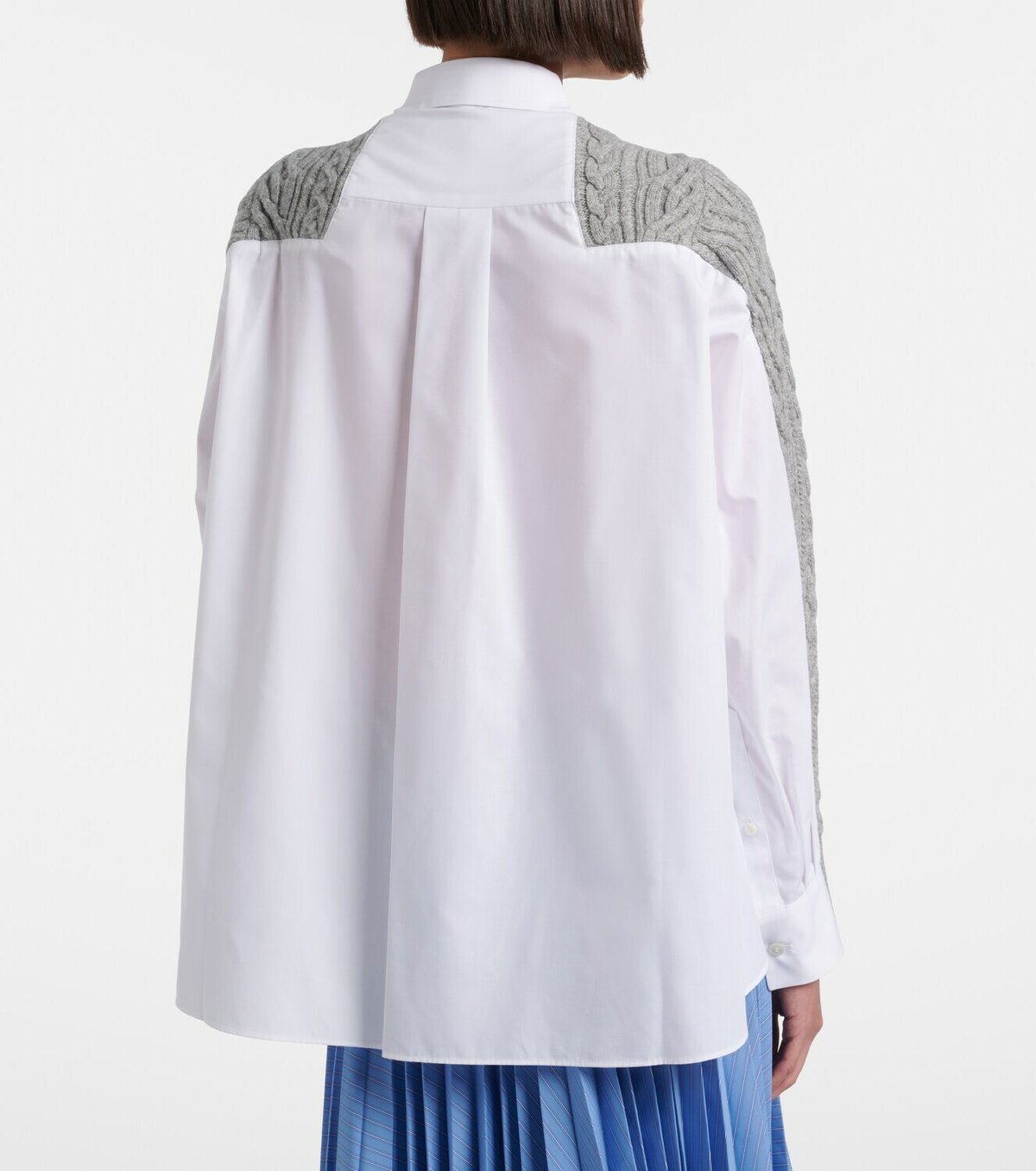 Sacai Cable-knit wool and poplin cardigan